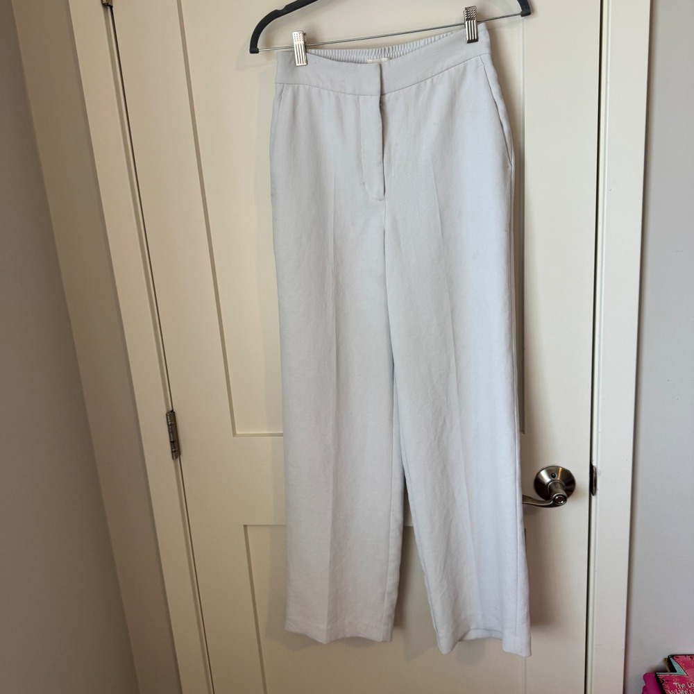 Wilfred Aritzia High Waisted Wide Leg Trousers Light Grey Size 2 Elastic Back